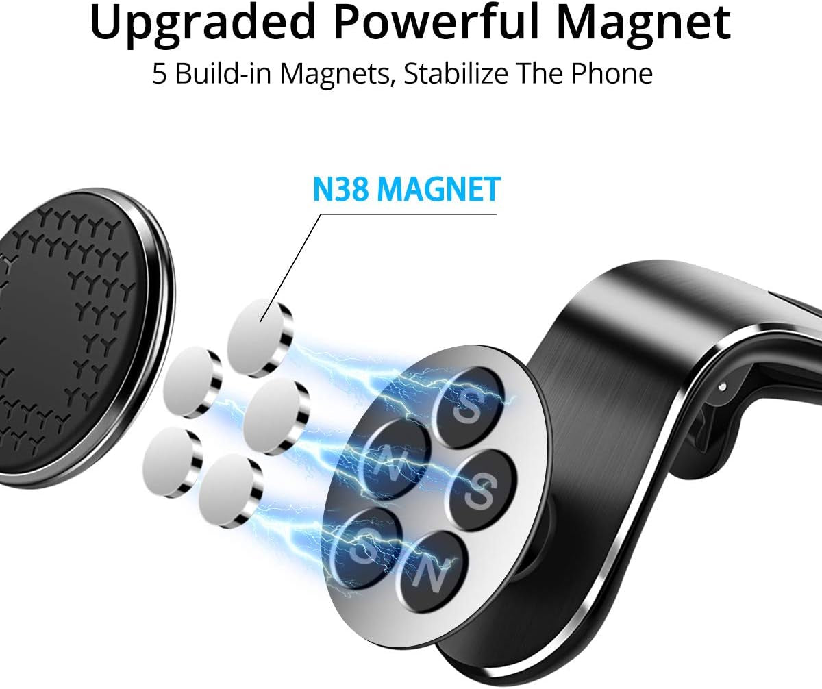 Kinizuxi Support Telephone Voiture Magnetique,Support Voiture Auto Universel Rotation 360° Aimant Telephone Voiture Et Un Bouton De Libération Pour Smartphones Et GPS 4.7-6.7 Pouces - Noir