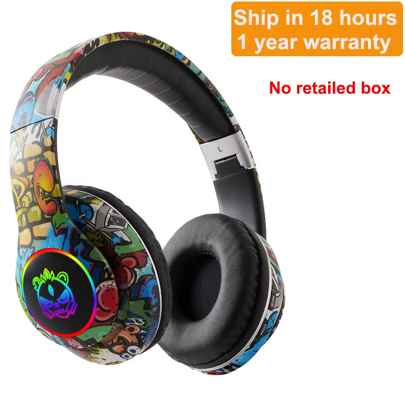 Wireless Headset Flash Light Kids Ear Headphones with Mic Bluetooth Headsets Stereo Music Game Headphone Girls Boys Gift