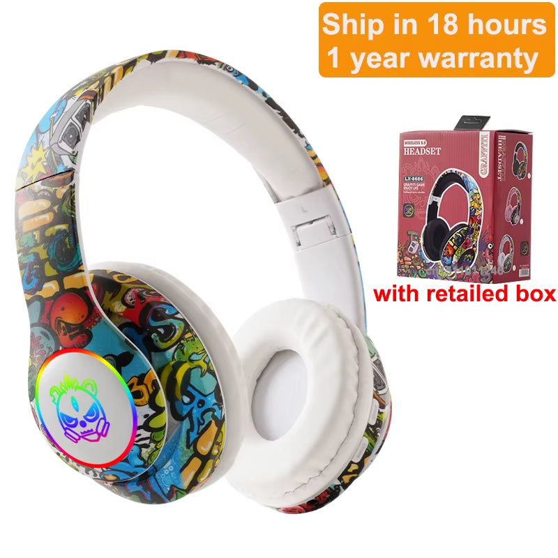 Wireless Headset Flash Light Kids Ear Headphones with Mic Bluetooth Headsets Stereo Music Game Headphone Girls Boys Gift