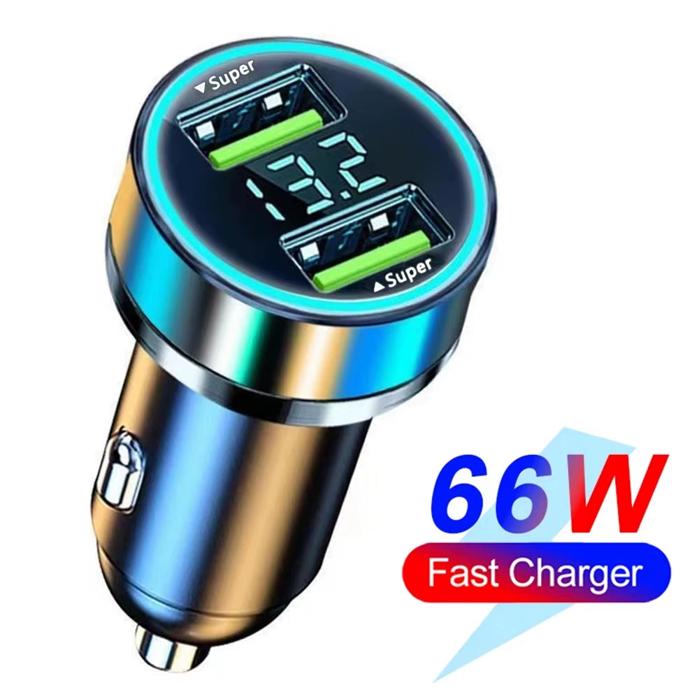 66-250W PD Car Charger QC3.0 Fast Charge One to Six Car Cigarette Lighter Plug Car Charger Flash Charge with Digital Display