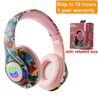 Wireless Headset Flash Light Kids Ear Headphones with Mic Bluetooth Headsets Stereo Music Game Headphone Girls Boys Gift