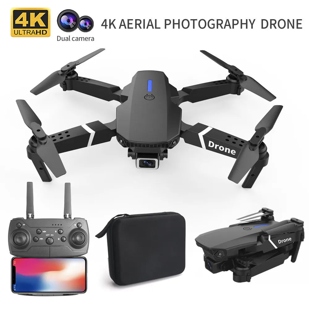 Professional Drone E88 4K Wide-Angle HD Camera Wifi Fpv Height Hold Foldable RC Quadrotor Helicopter Camera-Free Children'S Toys