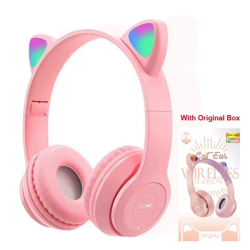 Wireless Headset Flash Light Kids Ear Headphones with Mic Bluetooth Headsets Stereo Music Game Headphone Girls Boys Gift