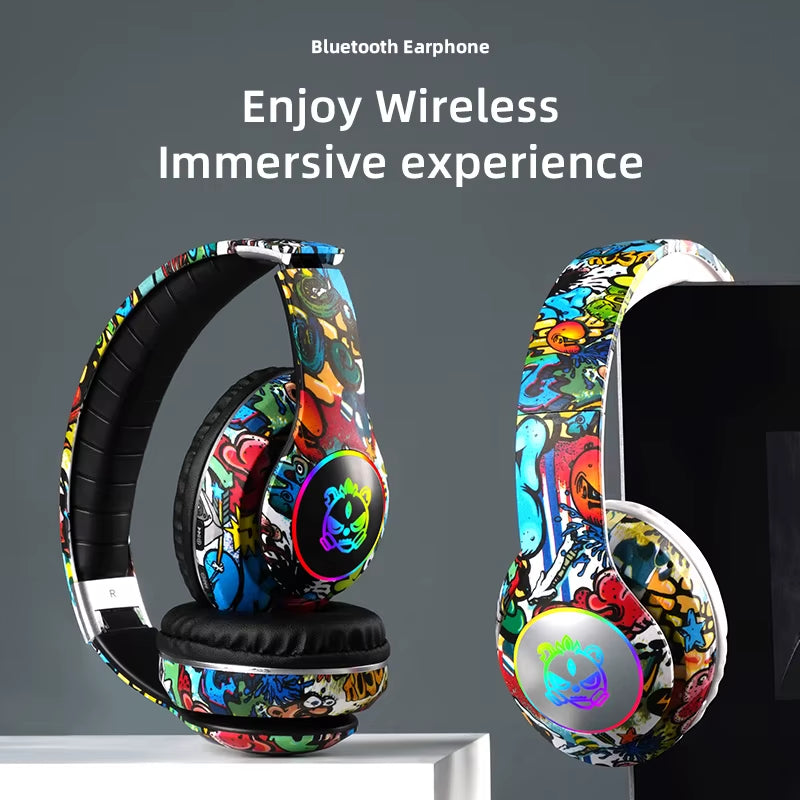 Wireless Headset Flash Light Kids Ear Headphones with Mic Bluetooth Headsets Stereo Music Game Headphone Girls Boys Gift