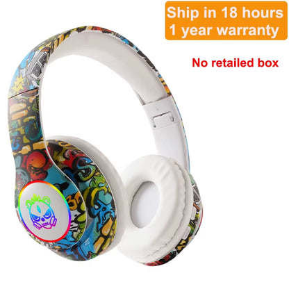 Wireless Headset Flash Light Kids Ear Headphones with Mic Bluetooth Headsets Stereo Music Game Headphone Girls Boys Gift